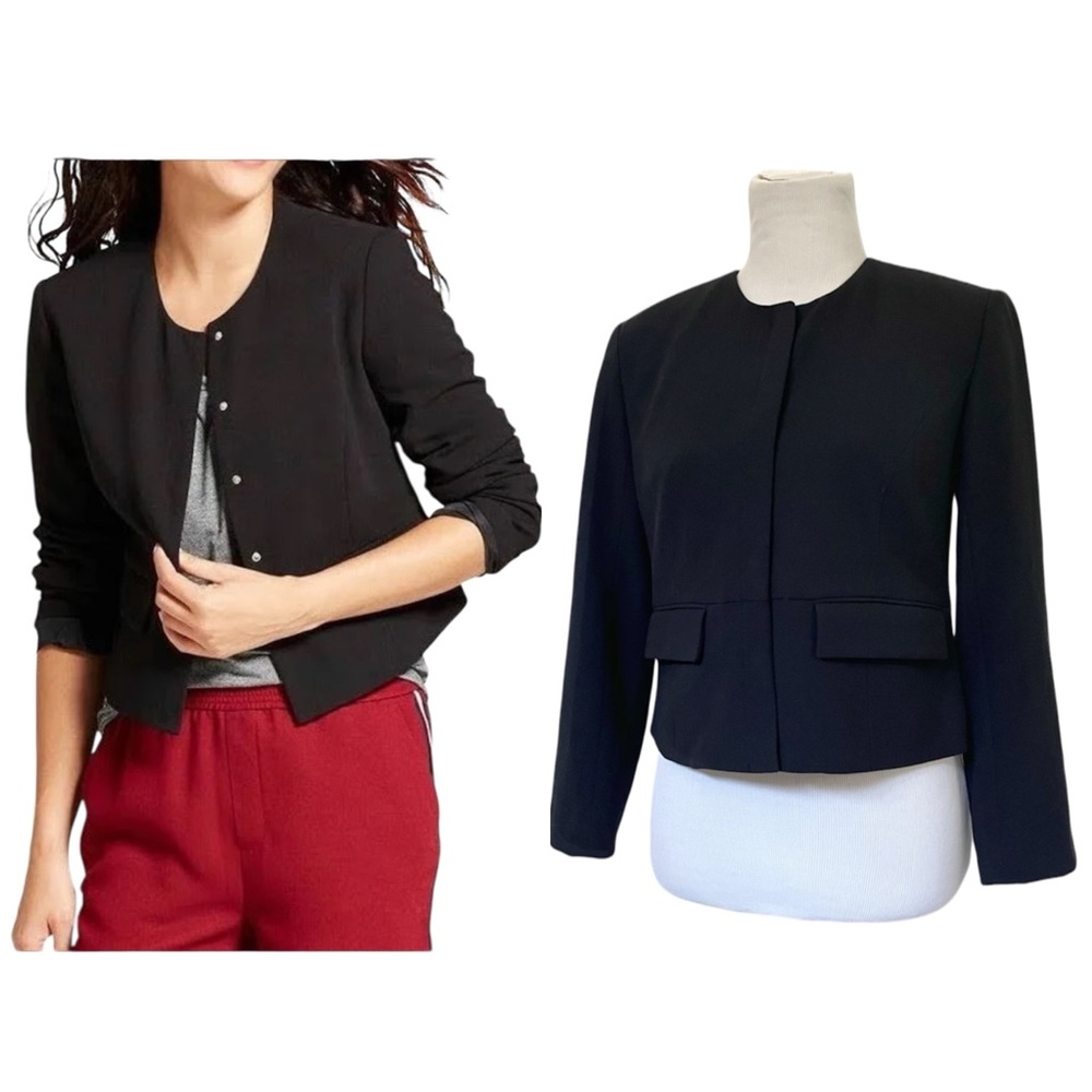 A New Day - Collarless Cropped Blazer Jacket with Pockets | Black, 4, Small
